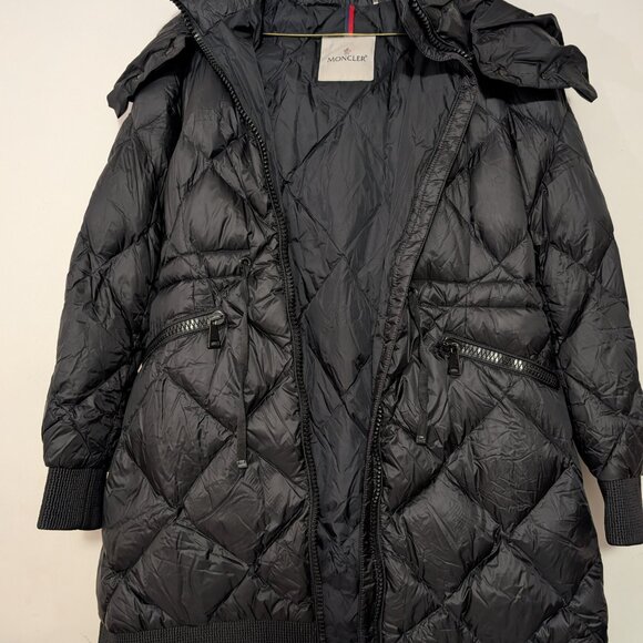 Women's MONCLER Verrerie Quilted Long Down Puffer Jacket Coat Black RARE 01~XS/S - Picture 2 of 7